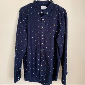Farah Men’s Slim Fit Cotton Print Button Down Shirt Navy Size XL